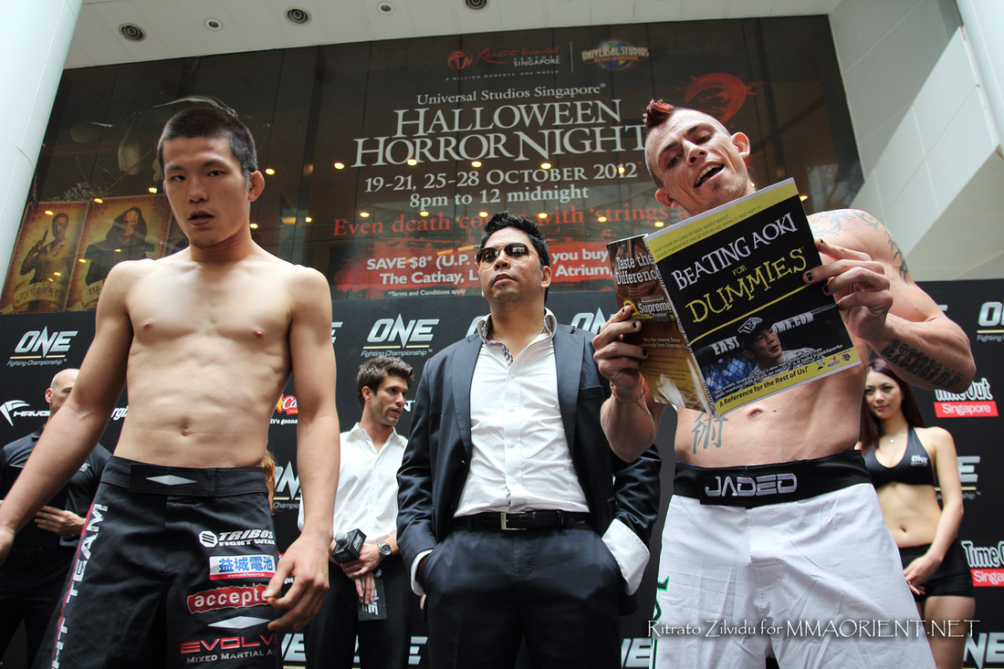 Shinya Aoki, Arnaud Lepont, Victor Cui @ One FC 6 Rise of Kings Weigh-ins
